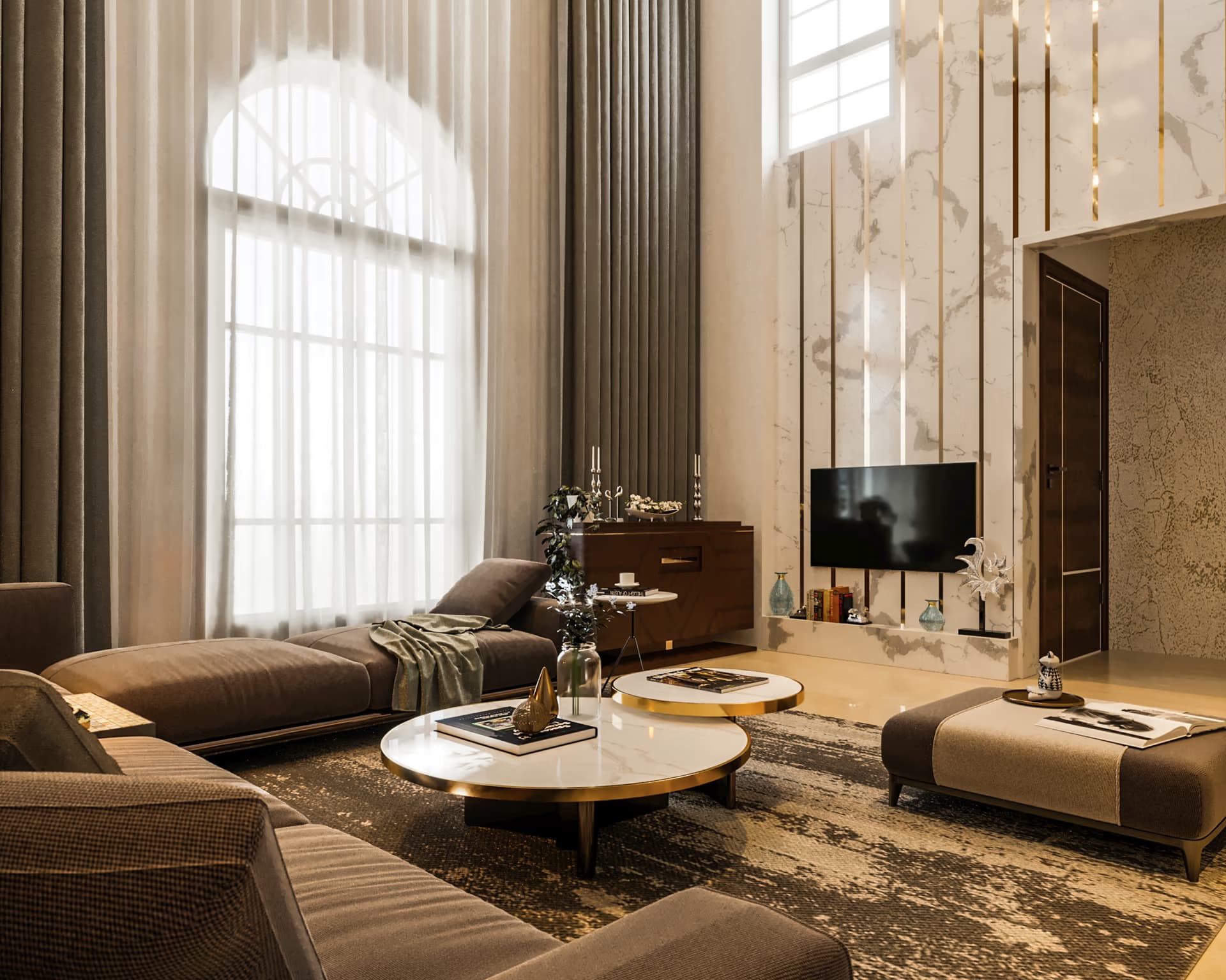 Contemporary home interior with refined furniture and lighting