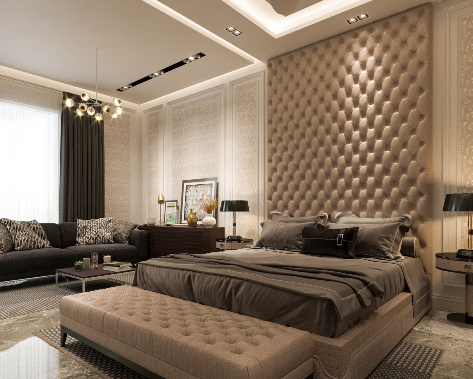 Warm home interior design with custom furniture